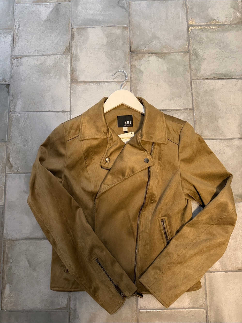 Kut from the Kloth Suede Moto Jacket in Tan